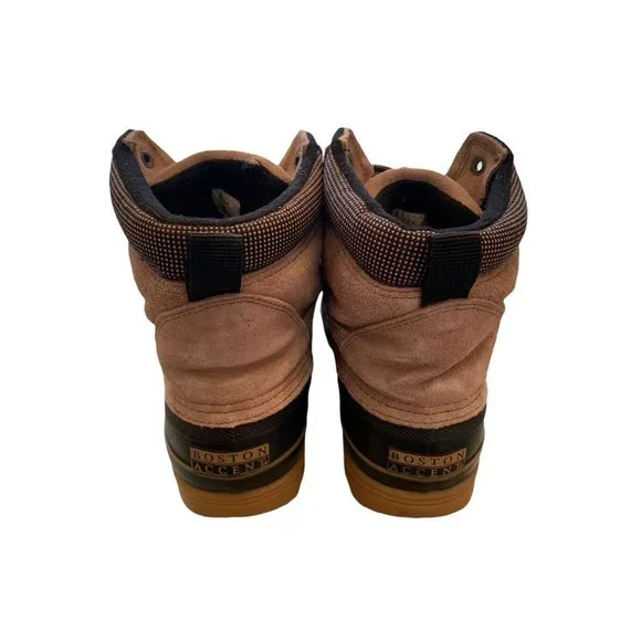 9M Boston Accent "Sleek" Women's Lace Up Winter Duck Boots Tan Suede and Navy Bl - Picture 10 of 11